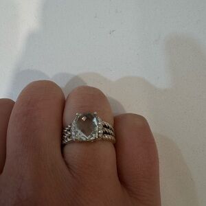 David Yurman Silver Ring with Clear Cushion Gemstone